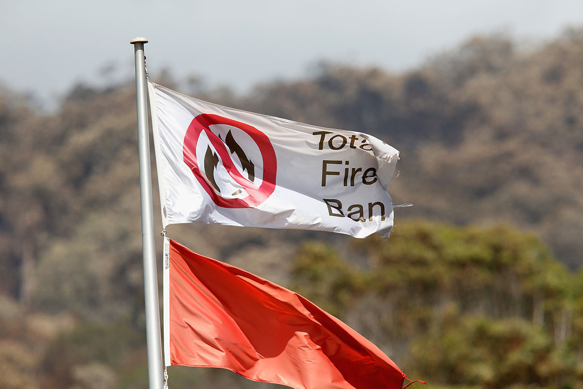 Total fire ban flag flowing in the wind